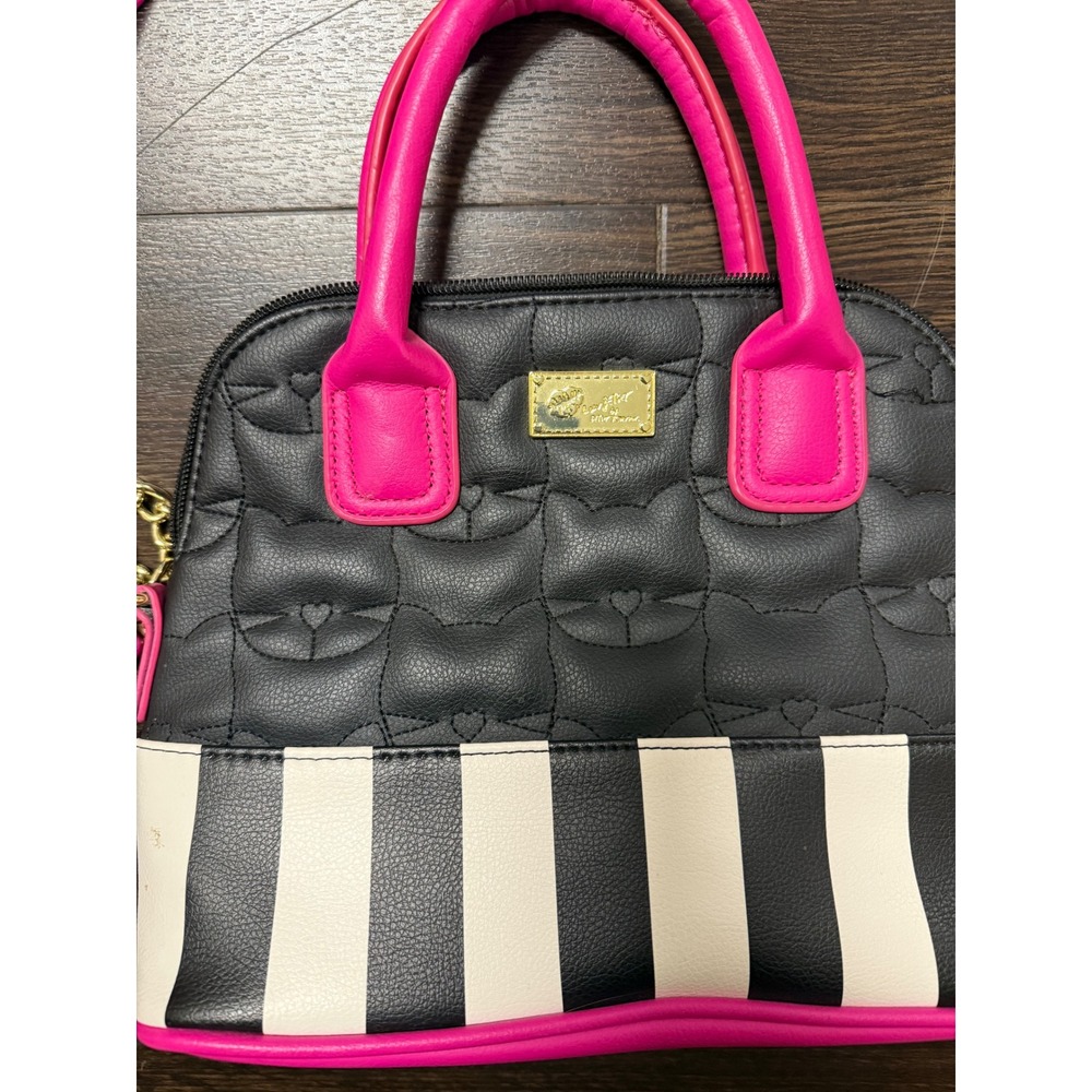 Luv Betsey by Betsey Johnson Quilted Cat Face Dome Satchel - Black/White - Picture 2 of 8